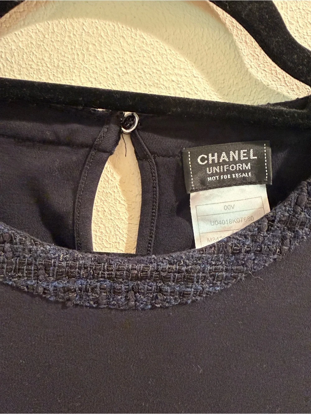 Chanel Tweed Collar Blouse Shirt top Navy Blue XXL